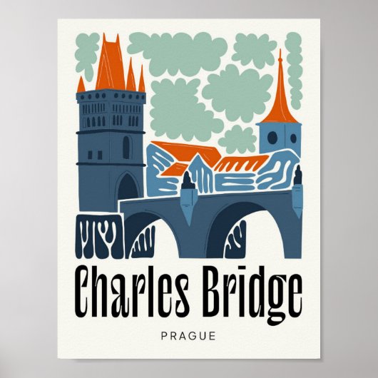 Poster Charles Bridge Prague Tchèque Voyage abstrait flor (Devant)