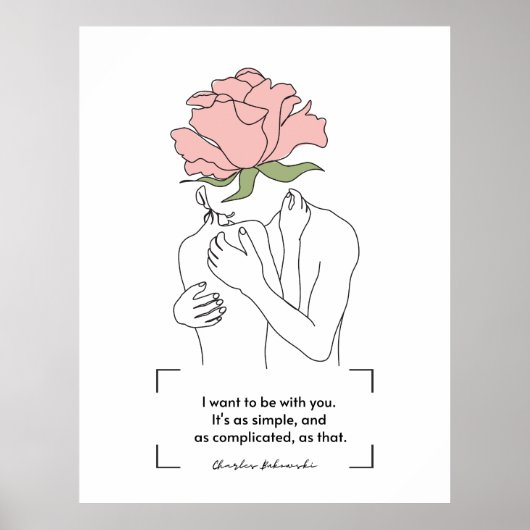 Poster Charles Bukowski Rose Line Citations d'amour Art (Devant)