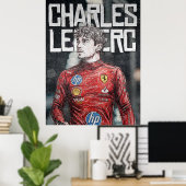 Poster Charles Leclerc Illustration Artistic F1 Portrait (Bureau à domicile)