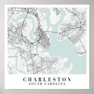Poster Charleston Caroline du Sud Blue Water Street Carte