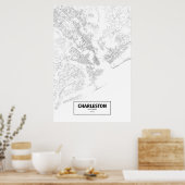 Poster Charleston, Caroline du Sud (noir sur blanc) (Cuisine)