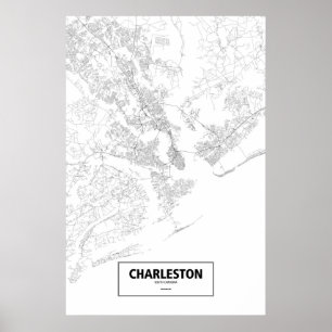 Poster Charleston, Caroline du Sud (noir sur blanc)