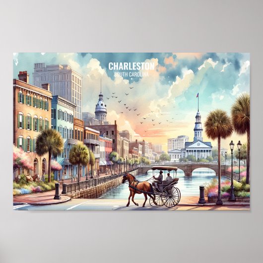 Poster Charleston Caroline du Sud Places de voyage aquare (Devant)