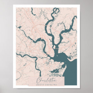 Poster Charleston Caroline du Sud Rose et Bleu Cute