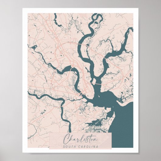 Poster Charleston Caroline du Sud Rose et Bleu Cute (Devant)