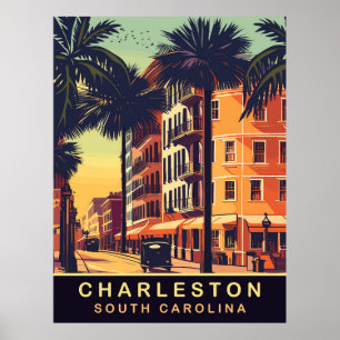 Poster Charleston, City Streets, SC, Vintage voyage
