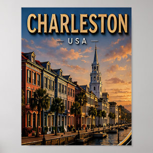 Poster Charleston Historic Waterfront et Rainbow Row