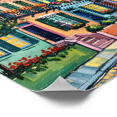 Poster Charleston Rainbow Row Van Gogh Style peinture à l (Coin)