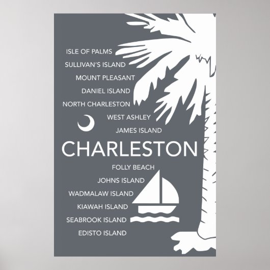 Poster Charleston SC Towns - Charcoal (Devant)