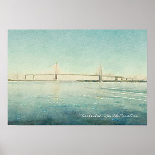 Poster Charleston South Carolina Bridge Watercolor Imprim
