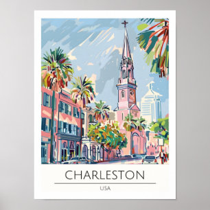 Poster Charleston USA Illustration d'art vintage de voyag