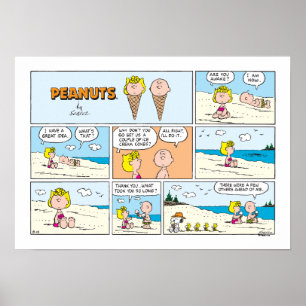 Poster Charlie Brown & Glace Sally À La Plage
