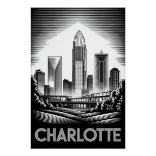 Poster Charlotte Caroline du Nord Gravure sur bois Noir B