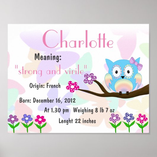 Poster Charlotte Name signifie garderie (Devant)