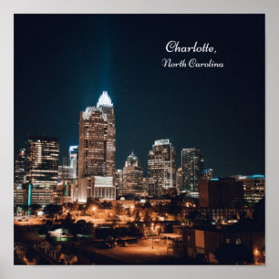 Poster Charlotte North Carolina City Skyline Nuit