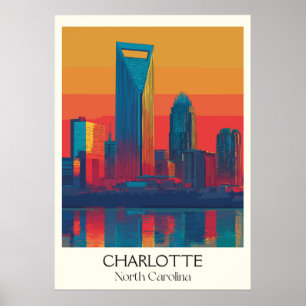 Poster Charlotte North Carolina Vintage Skyline City Art