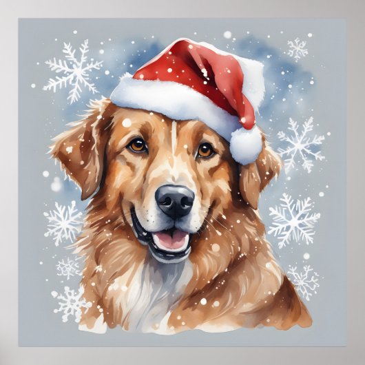 Poster Charmant chien de Noël à Santa Hat et vacances de  (Devant)