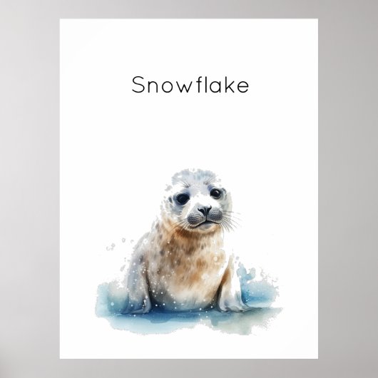 Poster Charmant chiot phoque à l'aquarelle, personnalisé (Devant)