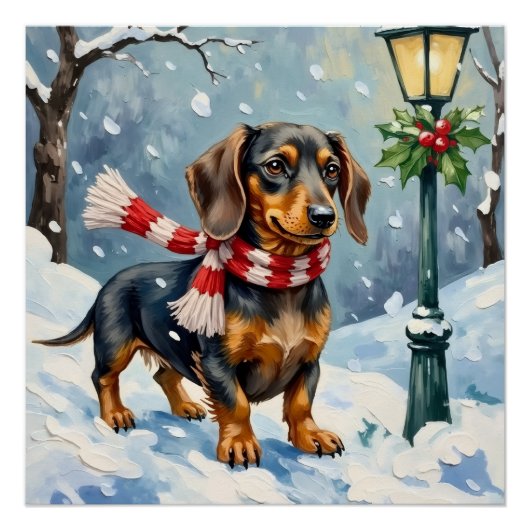 Poster Charmant chiot teckel écharpe d'hiver confortable (Devant)