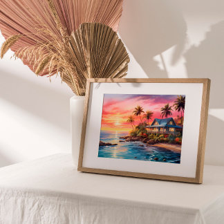 Poster Charmant Cottage Paysage marin Coucher de soleil p