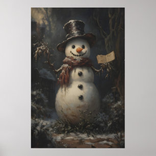 Poster Charmant imprimable d'art de bonhomme de neige vin
