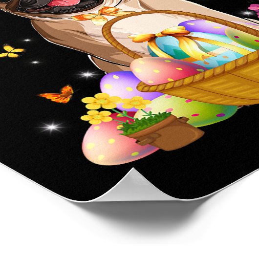 Poster Charmant lapin Carlin chien avec Panier Oeufs de P (Coin)