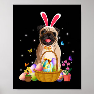 Poster Charmant lapin Carlin chien avec Panier Oeufs de P
