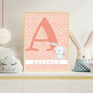 Poster Charmant Lapin & Points Personnalisés pour la Nurs