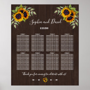 Poster Charmant Sunflowers Mariage de bois carte de siège