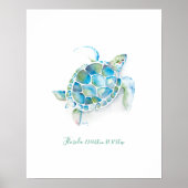 Poster Charmant turquoise bleu Aquarelle Tortue de mer (Devant)