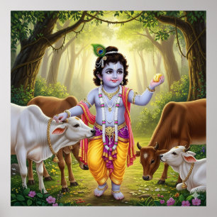 Poster Charmante Bala Pastorale Verte Krishna aux Calves