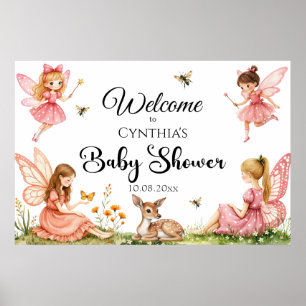 Poster Charmante fées Bois Baby shower aux cerfs Bienvenu