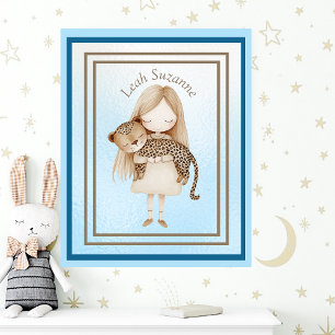 Poster Charmante Petite Fille Avec Bébé Leopard Mur Art