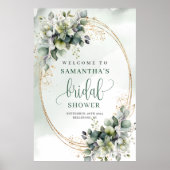 Poster Charme Classique Vert Doré Bienvenue Mariage (Devant)