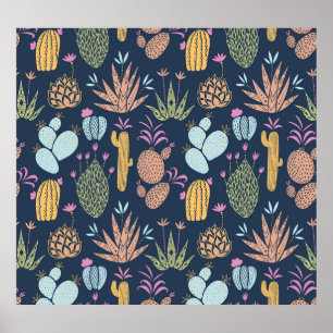 Poster Charme de cactus : Vintage coloré Floral