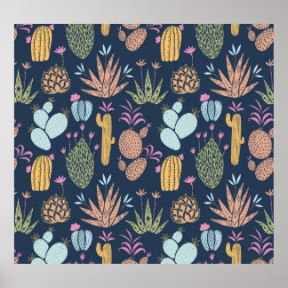 Poster Charme de cactus : Vintage coloré Floral