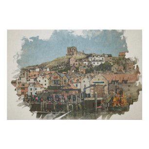 Poster Charme de Whitby : l'église Sainte-Marie et le por