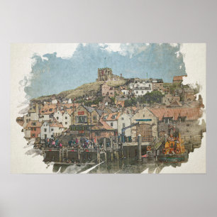 Poster Charme de Whitby : l'église Sainte-Marie et le por