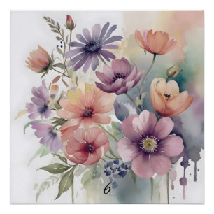 Poster Charme rustique Aquarelle Fleur sauvage Floral Art
