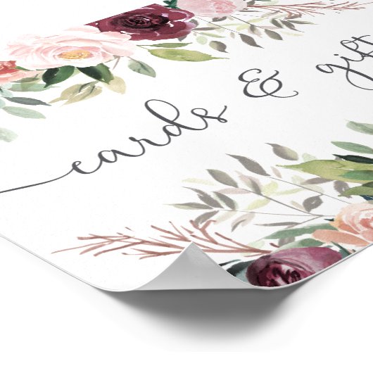 Poster Charme rustique Bourgogne Blush rose Mariage Flora (Coin)