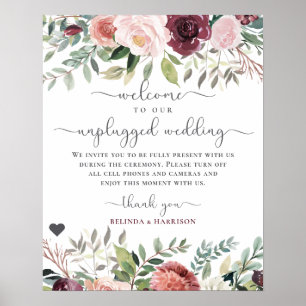 Poster Charme rustique Bourgogne Blush rose Mariage Flora