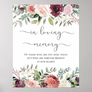 Poster Charme rustique Bourgogne Blush rose Mariage Flora