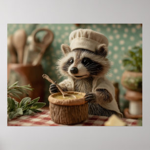 Poster Charming and Cute Raccoon Chef Stirring a Bowl