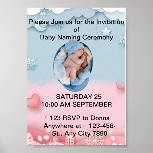 Poster Charming Baby Naming Ceremony Invitation (Devant)