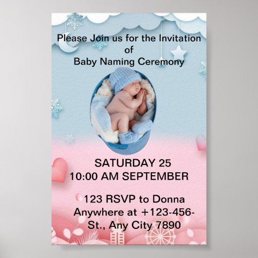 Poster Charming Baby Naming Ceremony Invitation (Devant)