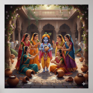Poster Charming Bright Bala Krishna avec Gopis