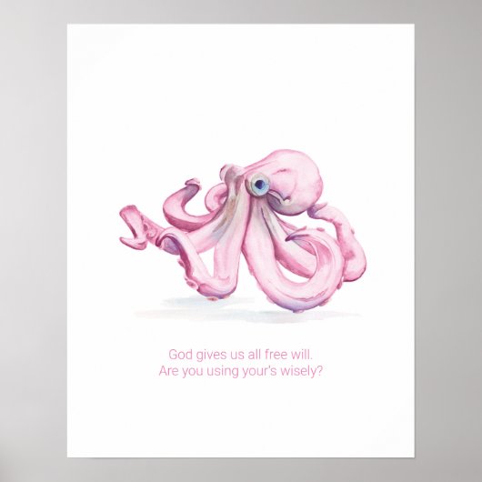 Poster Charming Inspiration de l'aquarelle Octopus (Devant)