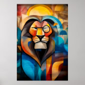 Poster Charming Lion - Cubist King with a Monocle (Devant)