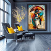 Poster Charming Penguin - Dandy cubiste dans la pluie