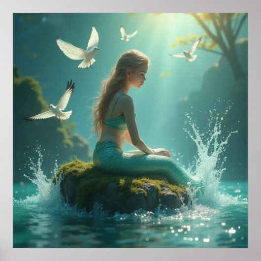Poster Charming Sweet Mermaid Assis sous le soleil (Devant)